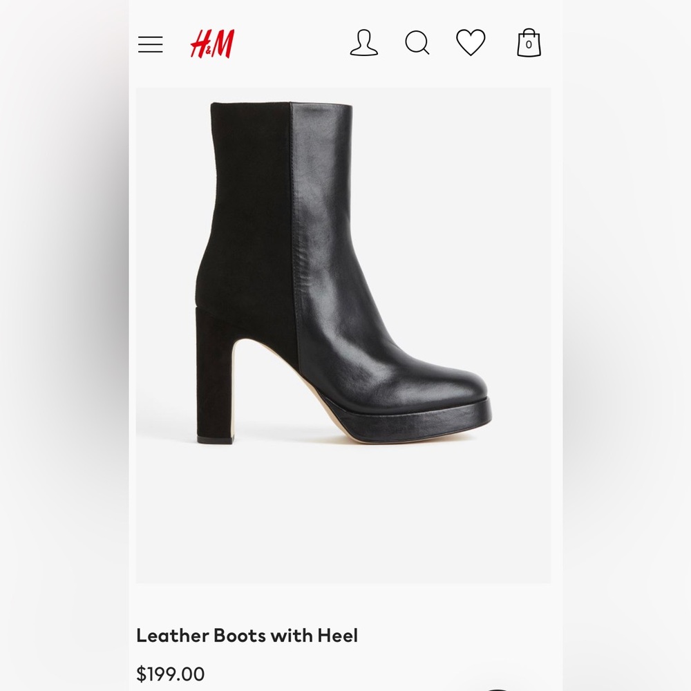 NWT H&M Black Leather Heeled Boots - Black Suede Boots - Platform Boots
